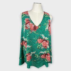 Torrid Size 5 5X Chiffon Double Layer Tank Top Green Tropical Floral Print